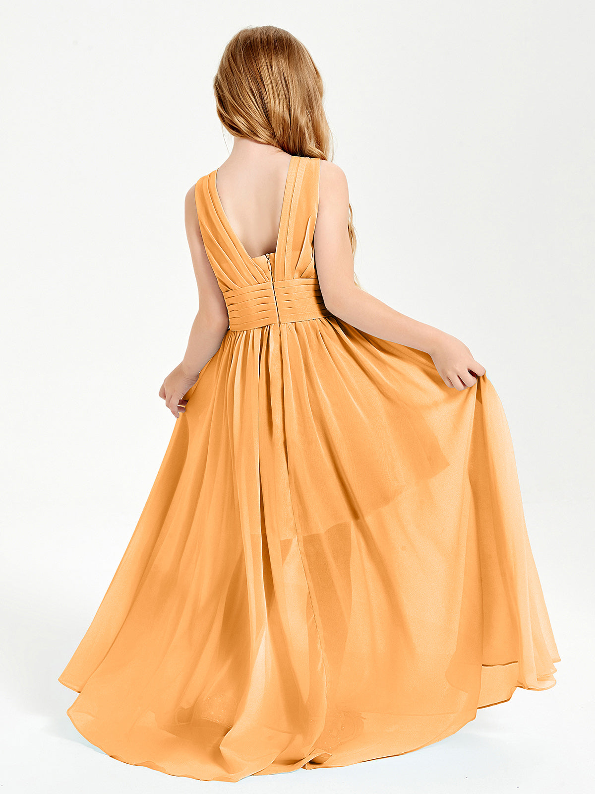 Long V-neck Junior Bridesmaid Dresses Tangerine